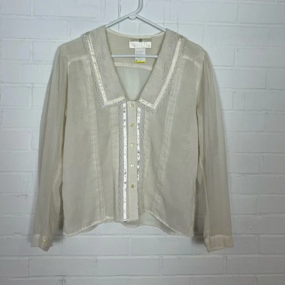 Vintage Gunne Sax Button Up Top with Lace Collar - Picture 5 of 8